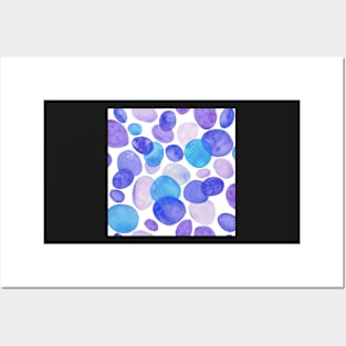 Blue Pebbles watercolour pattern, white background Posters and Art